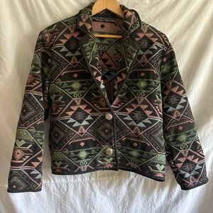 Aztec Patterned Jacket - Black, Green, Blue and Coral